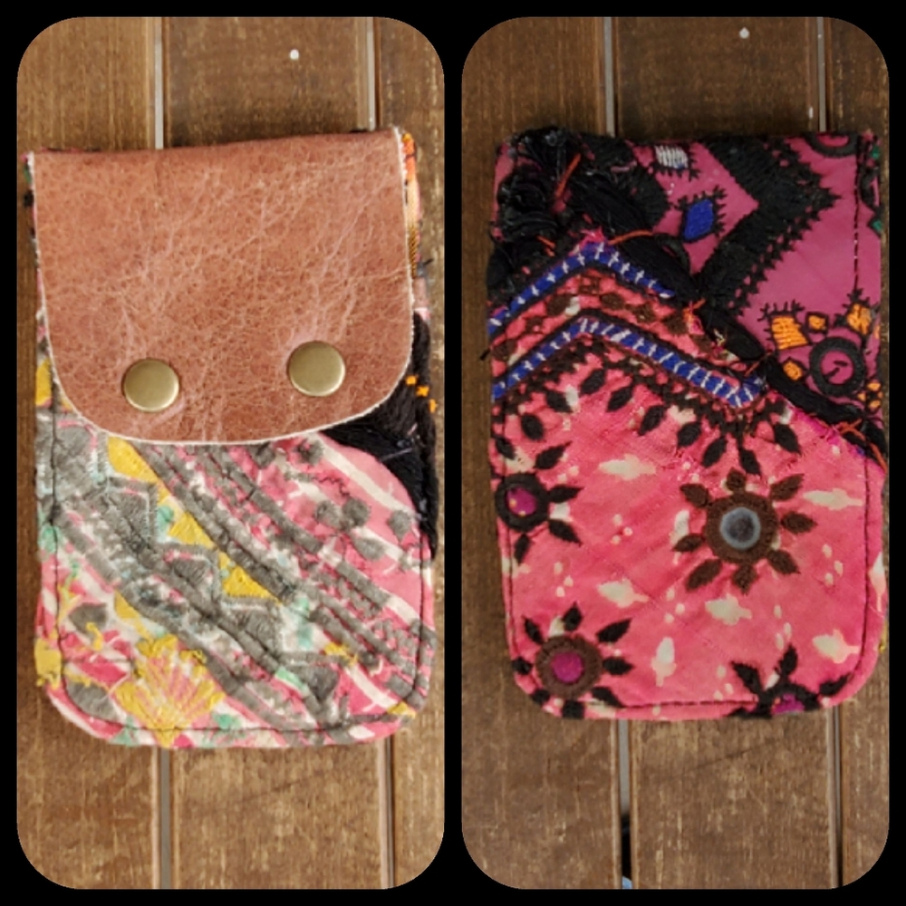 🍄🪬 Free People Boho Embroidered Repurposed vtg banjara hippie Wallet card case